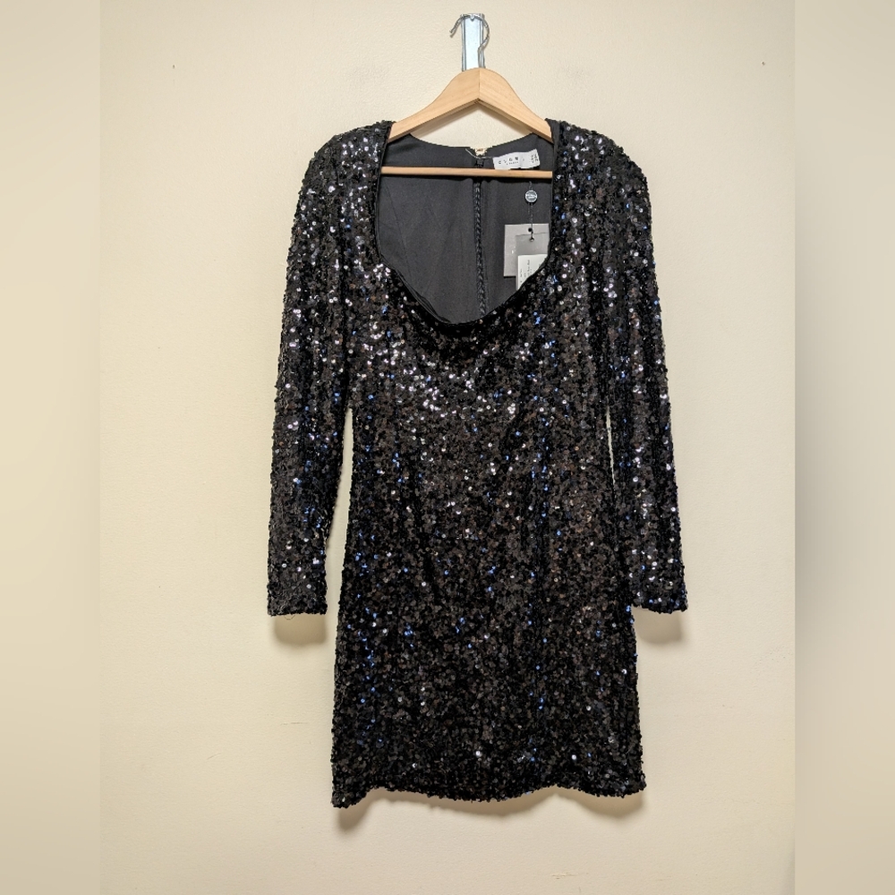 Club L London Black Sequin Mini Dress Women’s US 10 NWT Party Cocktail
